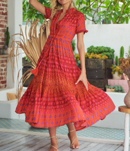 Load image into Gallery viewer, Free People Rare Feeling Maxi Dress Medium Red Foral Short Sleeve Lightweight