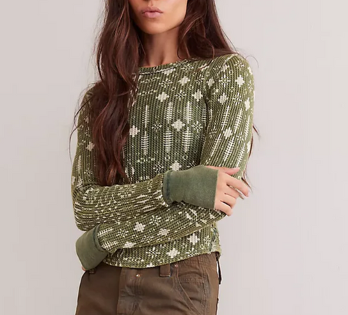 Person wearing a green patterned sweater against a plain background