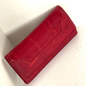 Frye Melissa Slim Wallet Womens Red Leather Bifold Flap Snap Continental