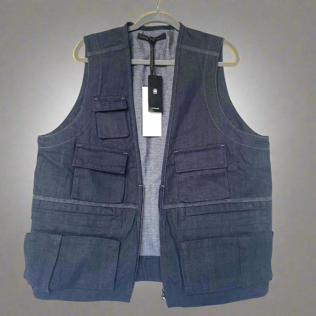 G-STAR Raw Men's GSRR Vest Blue Denim Utility Pockets Research Photography