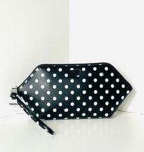 Load image into Gallery viewer, Black pouch with white polka dots on a white background