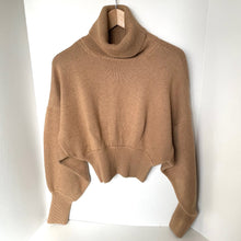 Load image into Gallery viewer, Brown turtleneck sweater on a hanger against a white background