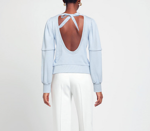 Ganni Isoli Puff-Sleeve Love Club Sweatshirt Small Blue Open Back Cotton