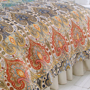 Genoa Twin Quilt Paisley Print Cotton Multicolor 68 x 86 Handcrafted Bed Cover