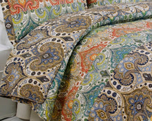 Load image into Gallery viewer, Genoa Twin Quilt Paisley Print Cotton Multicolor 68 x 86 Handcrafted Bed Cover