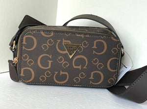 Guess Charlestown Small Crossbody Bag Brown Logo Double Zip Camera Bag