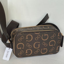 Load image into Gallery viewer, Guess Charlestown Small Crossbody Bag Brown Logo Double Zip Camera Bag