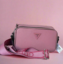 Load image into Gallery viewer, Guess Charlestown Small Crossbody Camera Bag Pink Double Zip Guitar Strap