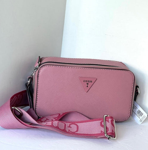 Guess Charlestown Small Crossbody Camera Bag Pink Double Zip Guitar Strap