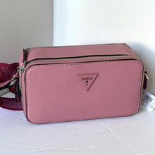 Load image into Gallery viewer, Guess Charlestown Small Crossbody Camera Bag Pink Double Zip Guitar Strap