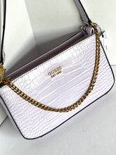 Load image into Gallery viewer, Guess Shoulder Bag Mini Womens Pink Small Croc Faux Leather Slim Lilac