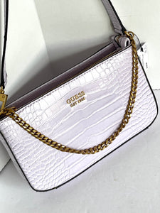 Guess Shoulder Bag Mini Womens Pink Small Croc Faux Leather Slim Lilac