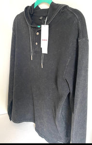 HUDSON Sweater Mens Large Black Hoodie Henley Pullover Waffle Knit Sweatshirt