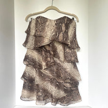 Load image into Gallery viewer, Haute Hippie Strapless Snake Print Silk Chiffon Tiered Mini Dress Womens Small