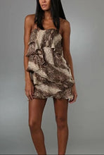 Load image into Gallery viewer, Haute Hippie Strapless Snake Print Silk Chiffon Tiered Mini Dress Womens Small