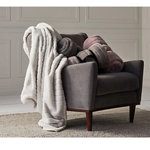 Load image into Gallery viewer, Hudson Bay Throw Faux Fur Blanket Plush Ribbed Reversible 50 x 60 Beige Gray Ivory
