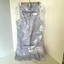 Load image into Gallery viewer, Gray striped shirt with 'Equipment' branding in clear plastic packaging on a white background