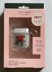 Kate Spade Airpods Case White I love NY Liquid Glitter Red Heart Keychain 1st Gen
