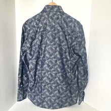 Load image into Gallery viewer, Blue patterned shirt on a white background