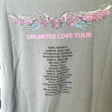Load image into Gallery viewer, Gray sweatshirt with pink wings and &#39;Unlimited Love Tour&#39; text on a gray background