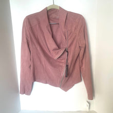 Load image into Gallery viewer, BlankNYC Jacket Moto Womens PInk Crop Asymmetric Zip Micro Suede Draped