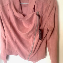 Load image into Gallery viewer, BlankNYC Jacket Moto Womens PInk Crop Asymmetric Zip Micro Suede Draped