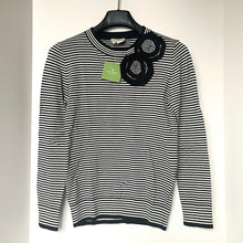 Load image into Gallery viewer, Kate Spade Women's XS Cotton Cashmere Crew Neck Sweater Black Stripe Rosette Detail