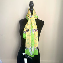 Load image into Gallery viewer, Moschino Olive Oyl Popeye Silk Scarf Yellow Green Floral Made in Italy