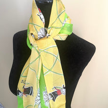 Load image into Gallery viewer, Moschino Olive Oyl Popeye Silk Scarf Yellow Green Floral Made in Italy