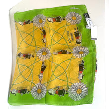 Load image into Gallery viewer, Moschino Olive Oyl Popeye Silk Scarf Yellow Green Floral Made in Italy