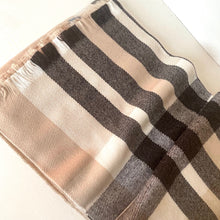 Load image into Gallery viewer, Fraas Plaid Tartan Throw Blanket Beige Large Cashmink Fringe Woven Black