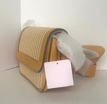 Load image into Gallery viewer, Striped handbag with a yellow strap on a white background