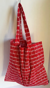 Marimekko Tote Bag Womens Alku Kassi Print Red Cotton Shopping Bag
