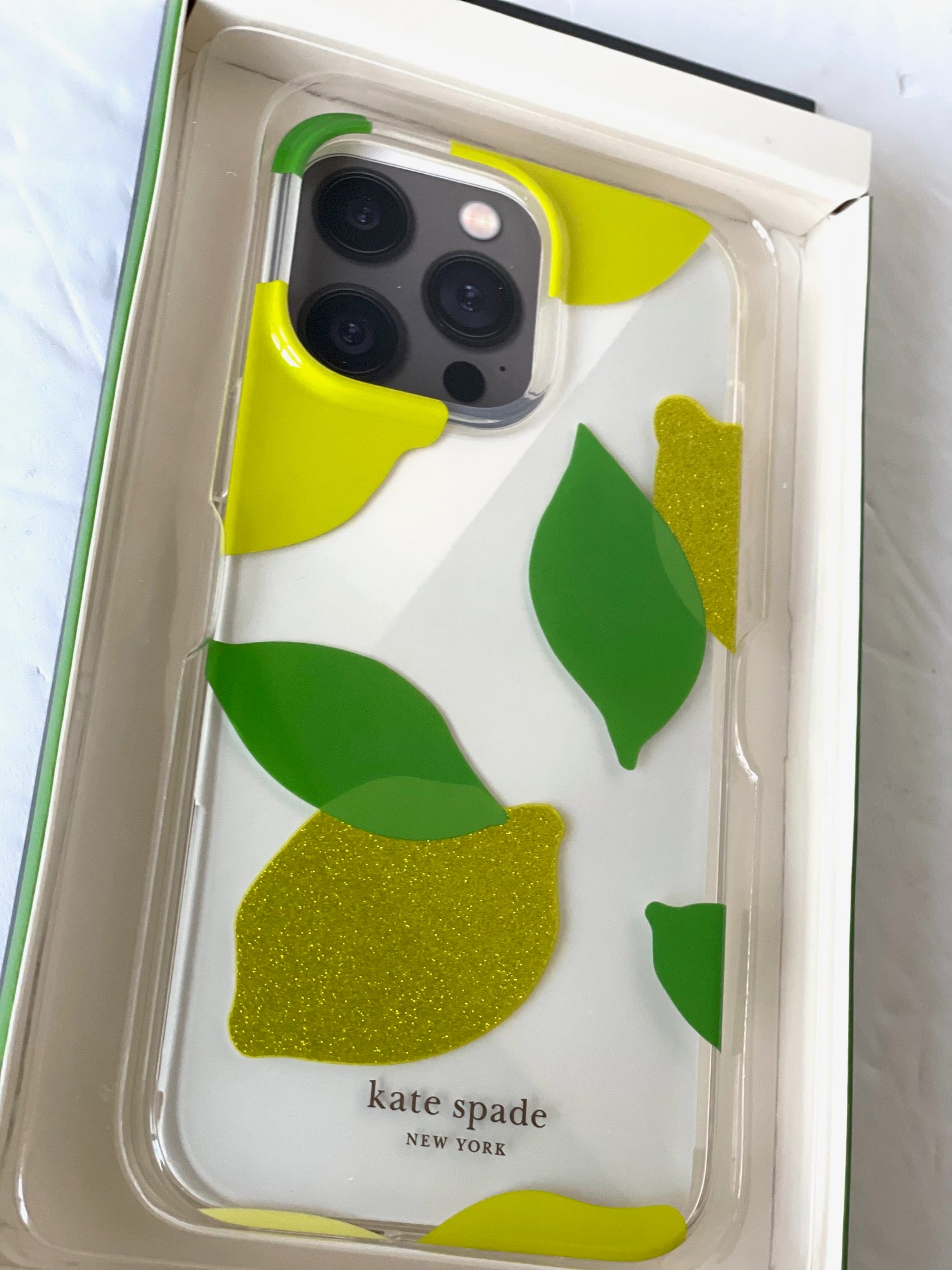 Kate Spade iPhone 14 Pro Max Case Lemon Drop Glitter Clear Hard