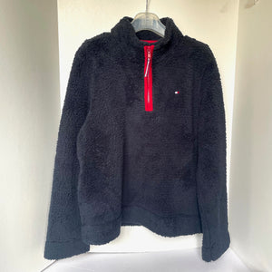 Tommy Hilfiger Sherpa Fleece Sweatshirt Mens Large Blue Quarter Zip Logo Pullover