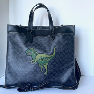 Coach Field Tote 40 Rexy Large Black Signature Canvas Crossbody CF077