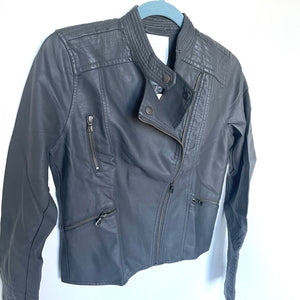 Anthropologie Jacket Womens Extra Small Gray Moto Cropped Vegan Faux Leather