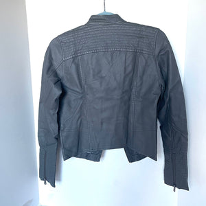 Anthropologie Jacket Womens Extra Small Gray Moto Cropped Vegan Faux Leather