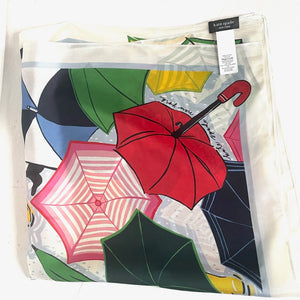 Kate Spade Silk Square Scarf Umbrella 30x30 White Multi Lightweight Spring