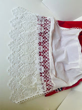 Load image into Gallery viewer, Vintage Red Dirndl Trachten Dress Embroidered Lace Blouse Apron Oktoberfest EU 40