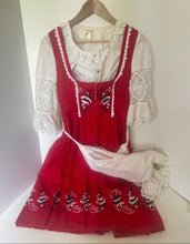 Load image into Gallery viewer, Vintage Red Dirndl Trachten Dress Embroidered Lace Blouse Apron Oktoberfest EU 40