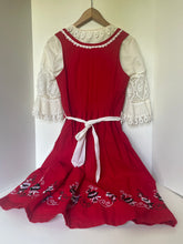 Load image into Gallery viewer, Vintage Red Dirndl Trachten Dress Embroidered Lace Blouse Apron Oktoberfest EU 40