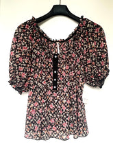 Load image into Gallery viewer, Free People Astra Peasant Top Black Pink Floral Puff Sleeve Womens Small