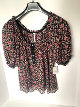 Load image into Gallery viewer, Free People Astra Peasant Top Black Pink Floral Puff Sleeve Womens Small