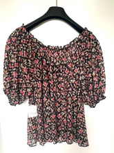 Load image into Gallery viewer, Free People Astra Peasant Top Black Pink Floral Puff Sleeve Womens Small