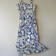 Load image into Gallery viewer, Kate Spade Tropical Foliage Smocked Jumpsuit Womens Large Blue Linen Cotton