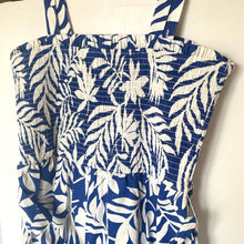 Load image into Gallery viewer, Kate Spade Tropical Foliage Smocked Jumpsuit Womens Large Blue Linen Cotton