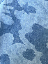 Load image into Gallery viewer, A close-up of a blue camouflage patterned fabric with a visible woven texture.