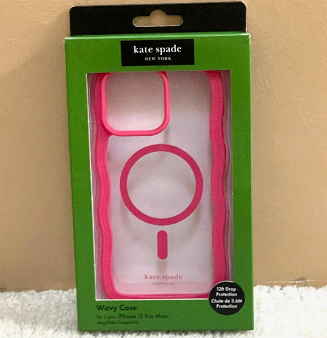 Kate Spade iPhone 15 PRO MAX Case Pink Wavy MagSafe Lightweight Clear