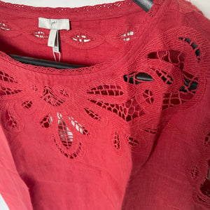 Joie Top Small Short Sleeve Lace Cotton Linen Eyelet Lace Women's Kinski